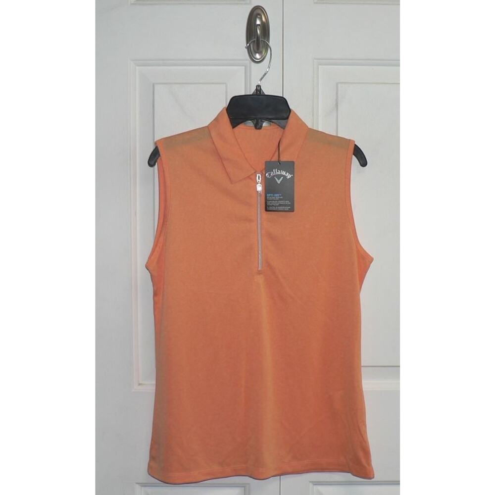Callaway Women's Quarter Zip Sleeveless Golf Polo Shirt in Papaya Orange SM $40